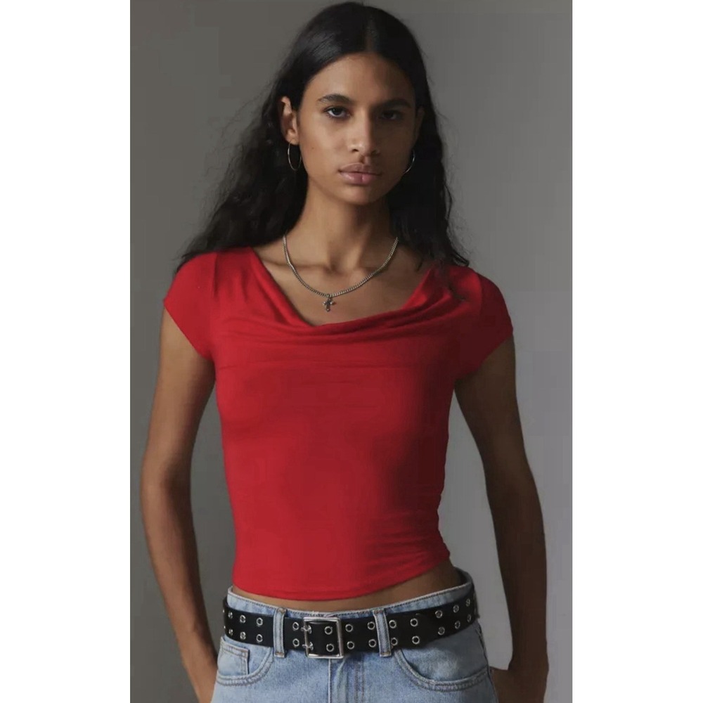 Silence + Noise Urban Outfitters Lara Cowl Neck Top NWT Red Size M Cropped Y2K